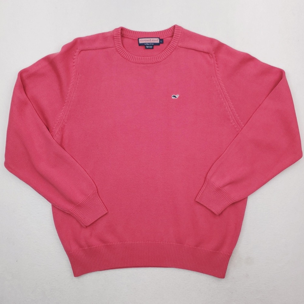 Vineyard Vines Sweater Mens Large Pink Crew Neck Pullover Cotton Whale Logo